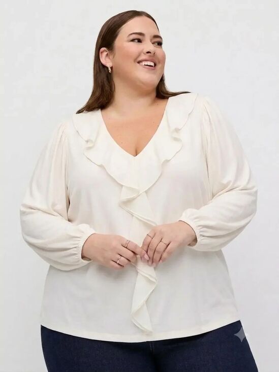 Cable & Gauge Tops - NWT Cable & Gauge 3X White Ruffle V Neck Blouse Plus Size Career Top Minimalist
